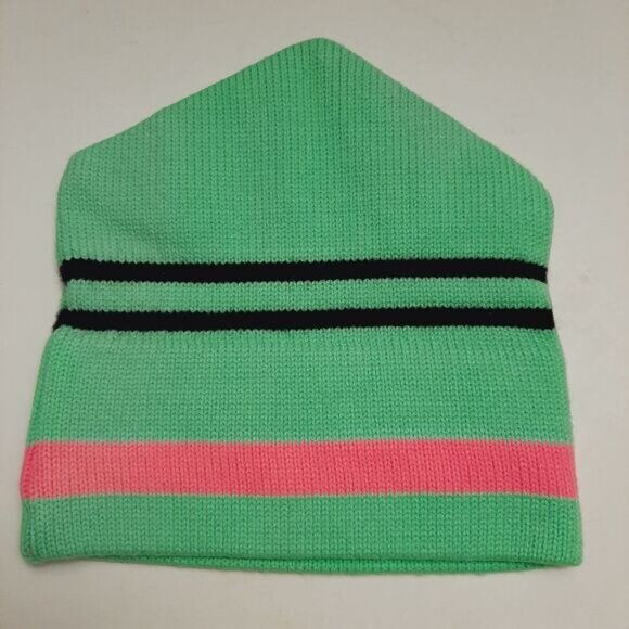 Retro 80's CAPPELLO 100% Wool Intarsia Stripe Pattern Knit Beanie Hat Green OS - Picture 9 of 15
